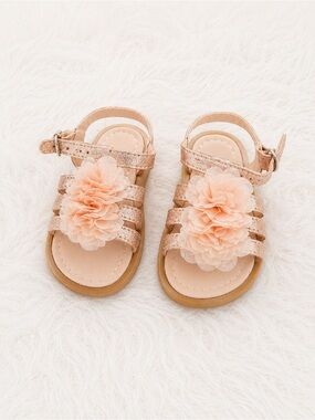 Primark Girls Peach Floral Glitter Strap Sandals